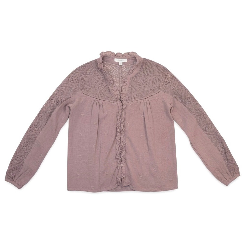 Dusty Rose Lace Cottagecore Blouse Top Victorian Woodland Romantic Prairie Sz 2